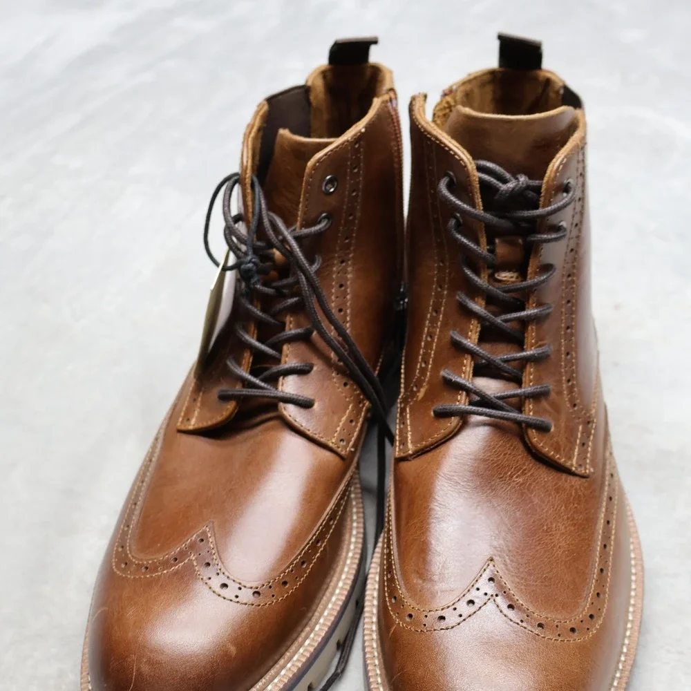 Aldo Men 9 Toney Boot Brown Wingtip Leather Classic Brogue Side Zip Lace-Up NWD